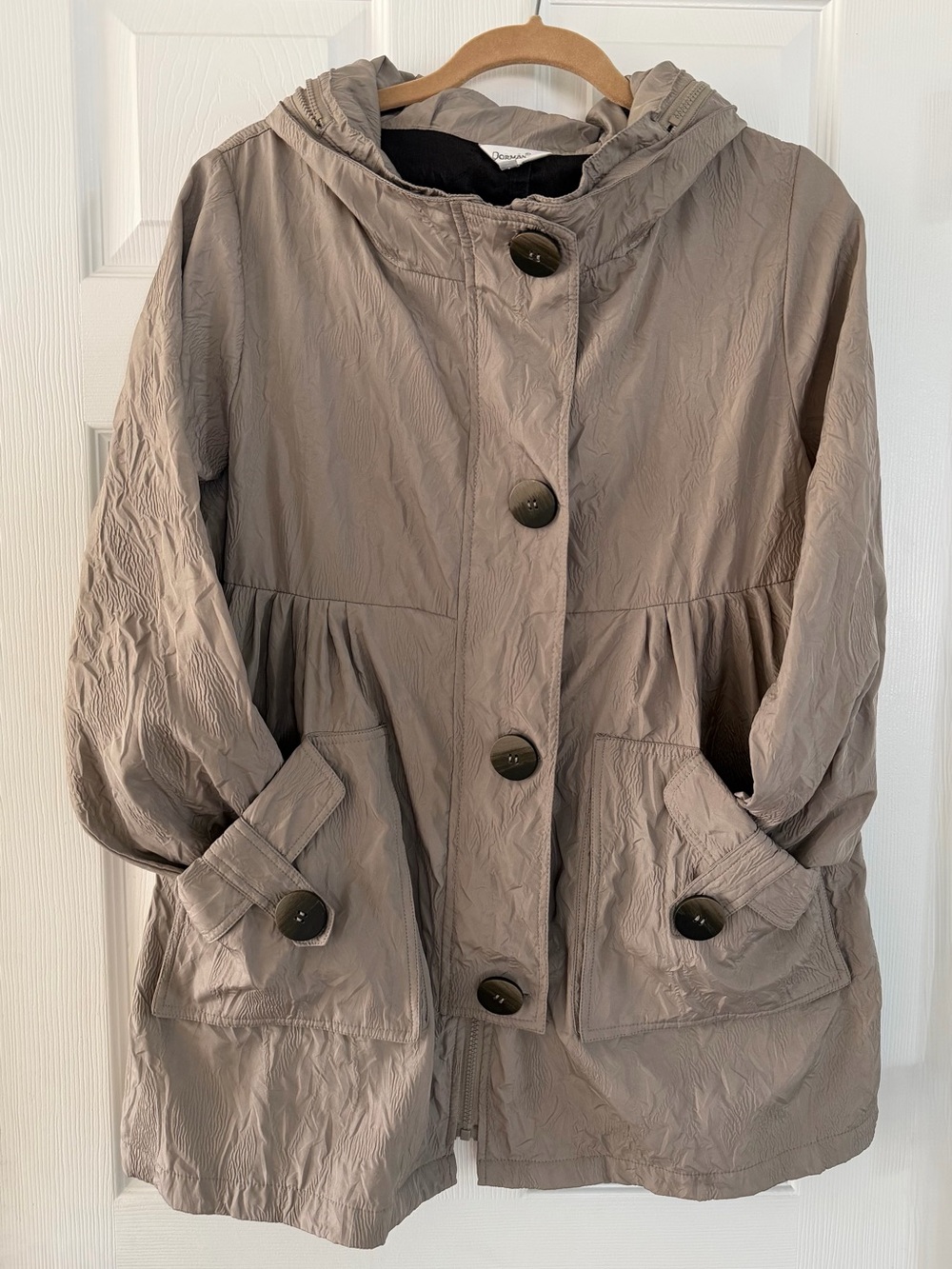 Dorman Taupe Tan Hooded Zipper Button Gathered back Tie Women's Jacket S